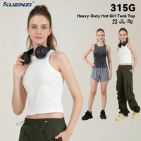 Débardeur extensible Kuenzi Washed Hot Girl 315GSM 52% Coton 48% Polyester pour femme, style streetwear américain ajusté