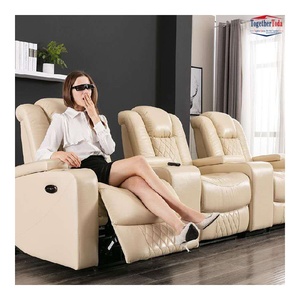 Ensemble de canapés de cinéma maison en cuir de style européen, 3 places, inclinables, avec revêtement en cuir de vachette et rembourrage en éponge pour espaces de vie de luxe - Product Image 4