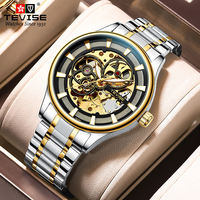 Montre-bracelet mécanique pour homme T820F, bracelet en acier inoxydable 20 mm, verre minéral, cadran à aiguilles, étanche 30 m, sport, lumineuse