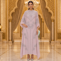 Robe Kaftan Brodé Modeste avec Perles et Paillettes, Col Rond, Manches Chauve-Souris, Coupe Ample, Maxi Abaya Coupe A-Line pour le Ramadan et l'Aïd