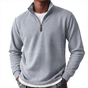 Men's Pullover Fleece-Lined Stand Collar Sweatshirt Adjustable 1/4 <b>Zip</b> Long Sleeve Solid Color Breathable Warm Wear 340g Regular - Product Image 4