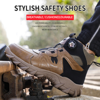 Botas de Trabajo de Seguridad Duraderas y Cómodas para Hombre, con Puntera de Acero Antiaplastamiento y Antipinchazos en la Entresuela, de Microfibra sin Cordones