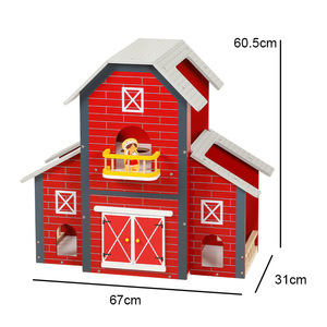 Simulation en bois pour enfants ferme de vache européenne villa maison de poupée ferme voiture maison de jeu jeu d'alimentation des animaux - Product Image 5