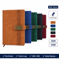 Großhandel Genähtes PU-Veganleder Hardcover Notizbuch mit Eigenem Logo A5 Journal Tagebuch Bronze-Verschluss OEM Planer 100 Blatt