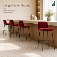 Tabouret de bar ergonomique rembourré en velours avec dossier, structure en acier noir thermolaqué, chaise de bureau ou de salon à hauteur de comptoir
