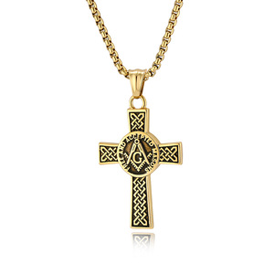 Freemason <b>Cross</b> Necklace Stainless Steel Celtic Knot Pendant Unisex Gift Jewelry - Product Image 1