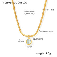 Collar de la Serie Ocean, Chapado en Oro de 18K, Acero Inoxidable, Piedra Natural, Colgante de Doble Capa con Forma de Delfín, Gargantilla con Cuentas de Aguamarina