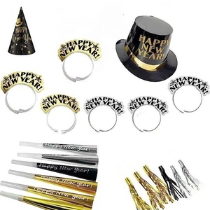HLC Custom Happy New Year Noise Makers Horn Xmas Eve Party Headbands Hat Tiaras Metallic Fringed Photo Booth Props Party Favors - Product Image 1