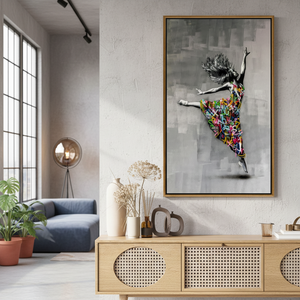 Graffiti Dancer Canvas <b>Poster</b>: Vibrant Street Art Print,GOLD <b>FRAMED</b> CANVAS - Product Image 3