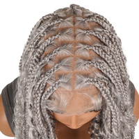 Perruque bohème en dentelle complète SuperNova de 16 pouces, tresses synthétiques légères en gris noir pour femmes, aspect naturel, dentelle transparente