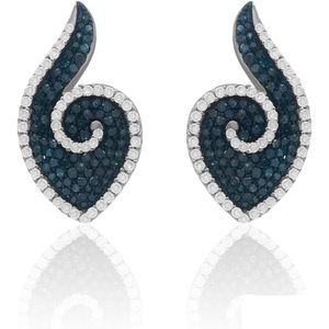 Ornaatis Diamond <b>Stud</b> <b>Earrings</b> 1.56 Cttw Round Cut White And Blue Fancy Sterling <b>Silver</b> Women's Everyday Wear - Product Image 1
