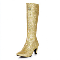 Bottes de danse modernes pour performance (ballroom/latin), à talons hauts, argentées, pour la danse de valse, semelle extérieure en caoutchouc, PU/Daim, pour l'étiquette
