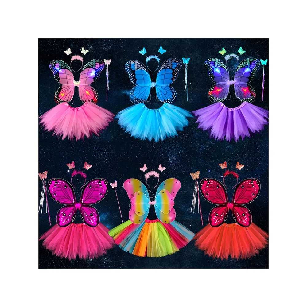 Costume de fête avec ailes de papillon LED pour enfants, robe de fée pour bébé fille, ailes de papillon