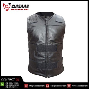 Chaleco de moto de Estilo Vintage ajustado con cremalleras largas para hombre, chaleco negro de piel de vaca PU transpirable a la moda para motociclistas - Product Image 3