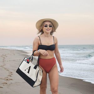 Borsa Tote in Tela Personalizzata con Iniziali, Grande, in Cotone, Monogramma, per Spiaggia, Spesa, Riutilizzabile, Lavabile in Lavatrice, Lavoro, Viaggi - Product Image 2