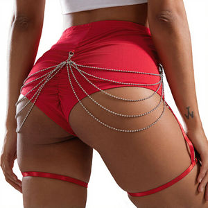 Shorts de yoga moulants taille haute pour femmes, avec chaînes, style sexy, pour la danse, le sport, la salle de sport, entraînement, effet push-up, respirant - Product Image 2