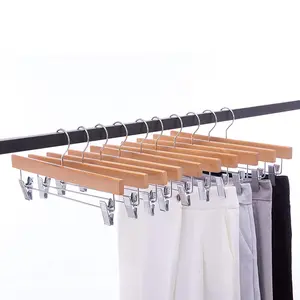 High-Grade Non Slip Skirt Hangers Solid Wood Bottom Pants Hanger Clips And 360 Swivel Hanger Hook