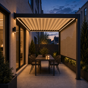 Pérgola para la noche con pantalla de privacidad ZIP y LED cálidos integrados, 3x5m, para patio lateral de casa adosada - Product Image 3