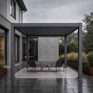 Pergola extérieure moderne en aluminium sur mesure, vente directe d'usine, toit à lames orientables manuel/motorisé, imperméable, bioclimatique, résistant aux jours de pluie - Product Image 3