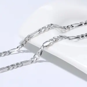 925 Sterling Silver Clasp 3.3MM/5MM Figaro Chain For Men Women Diamond Cut Silver Chain Necklace 16 18 20 22 24 Inches