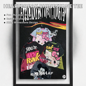 เสื้อยืดแขนสั้นลำลองผู้หญิง Heartbreak Revenge ผ้าฝ้ายเจอร์ซีย์ 100% พิมพ์ลายตัวอักษรประดับเพชร สีขาวดำ สำหรับฤดูใบไม้ผลิ รุ่น 1048 - Product Image 3