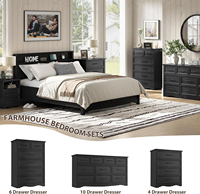 Commode moderne noire à 6 tiroirs en bois pour chambre à coucher, 44 pouces de hauteur
