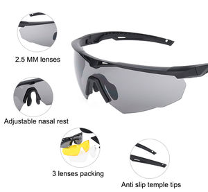 نظارات أمان تكتيكية <span class=keywords><strong>EN166</strong></span> CS مضادة للانفجار بعدسات ثلاثية PC UV400 للرماية قابلة للتخصيص OEM باللون الأسود لحماية العين - Product Image 2