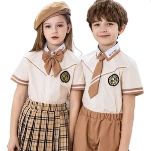 Setelan seragam Taman kanak-kanak, pakaian anak-anak musim semi musim panas seragam sekolah dasar dengan rok kotak-kotak, pakaian anak-anak setelan Sekolah