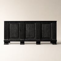 Buffet d'appoint en bois massif cannelé de luxe en chêne noir à 3 portes pour salle à manger d'hôtel et rangement domestique