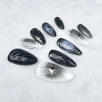 Faux ongles peints à la main en métal amande bleue de haute qualité à effet chromé de l'obscurité
