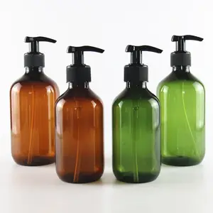 New style 500 ml Amber PET Plastic Refillable Pump Hand Soap Bottles Plastic body Wash Liquid Soap Bottles With Pump Dispenser