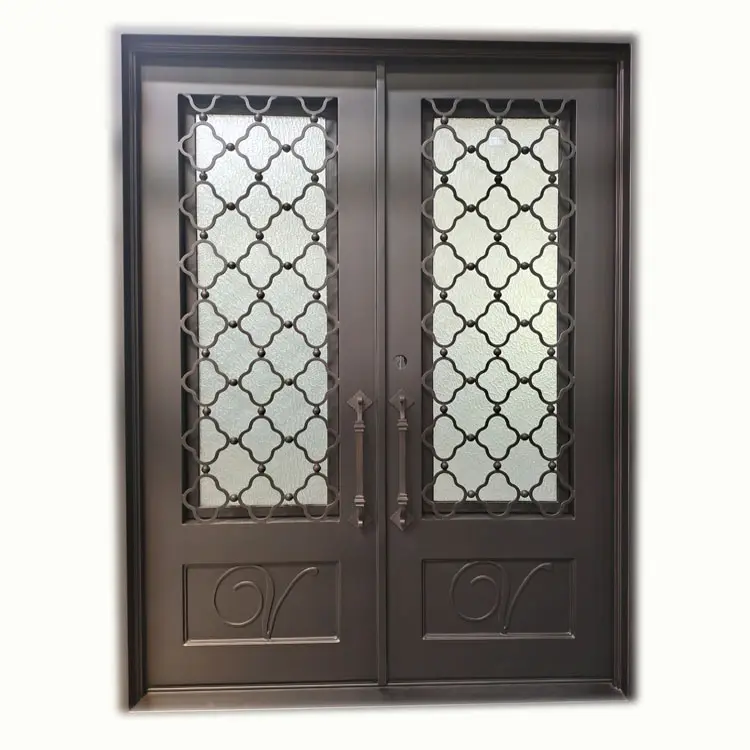 Роскошный современный стиль входная дверь передняя двойная дверь кованая железная дверь для экстерьера