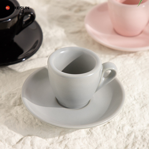Ensemble tasse et soucoupe à expresso mini 50 ml, en porcelaine classique, écologique, couleur blanc, noir, gris, épaisseur 9 mm - Product Image 6