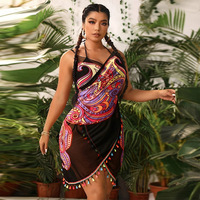 In Voorraad Groothandel Vlinder Cape Gesmokte Kleding Sexy Bedrukt Strandjurk Voor Dames Indian Wikkelrok