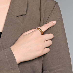 Geometric <b>Titanium</b> Steel <b>Ring</b> Steel Gold Black Channel Setting Unisex Fashion Jewelry Gift - Product Image 3