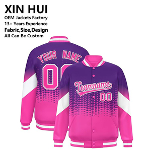 Custom Sublimation Varsity <b>Jacket</b> Pink Gradient Team Name Number Printed Casual Baseball Uniform Letterman <b>Jacket</b> - Product Image 2