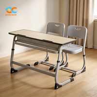 Conjunto de Mesa y Silla de Metal Gris para Aula, de Grado Comercial, Moderno, Doble, para Estudiantes, Fácil de Montar, Resistente, con Altura Ajustable