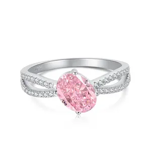 S925 plata esterlina CZ Cubic Zirconia anillo de oro rosa corazón anillo grueso compromiso de boda anillos rosas joyería Mujer