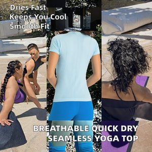Seamless Crew Neck Yoga <b>Top</b> Short Sleeve Lightweight Quick Dry Breathable Gym Fitness Shirt - Product Image 2