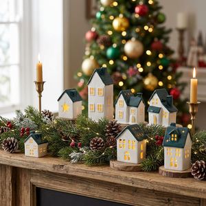 Custom Ceramic Houses Ornaments <b>Led</b> Candle <b>Light</b> Indoor Tabletop White Christmas Modern Decoration Ceramic Village Houses - Product Image 5