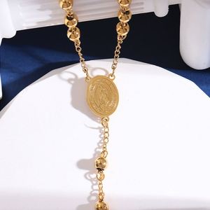 Collar de Rosario de Acero Inoxidable al por Mayor, Diseño Retro, Personalizado, Premium, Ovalado, con Borla y Cruz, Cuentas de Oración Católicas - Product Image 3