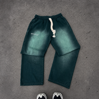 Ensemble de survêtement deux pièces respirant avec effet délavé par pulvérisation, dégradé vert, coupe oversize, comprenant un sweat à capuche et un pantalon de survêtement, pour fabricants sur mesure, OEM ODM