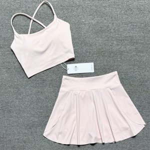 Conjunto Deportivo de Dos Piezas para Yoga y Tenis, con Falda Plisada de Manga Corta, Transpirable, de Spandex/Poliéster, con Logotipo Frontal, para Correr - Product Image 5