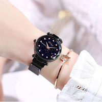 Montre Femme Cadeau Ciel Étoilé Boucle Magnétique Élégante Or Rose Décontractée Quartz Unique pour Femme et Fille Vente en Gros