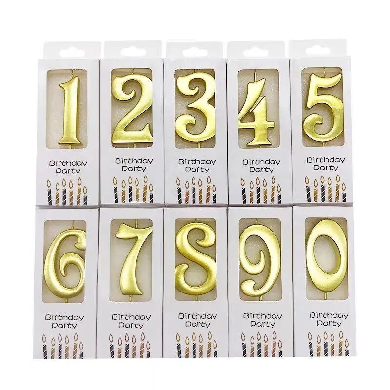 Factory Latest Gold Paraffin Wax Golden Number Birthday Cake Candles