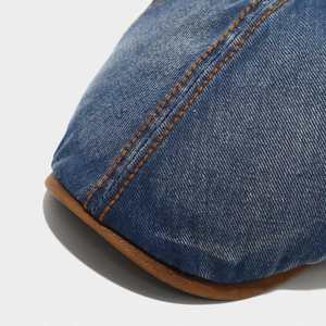 2025 New Arrival Faded Denim Newsboy Cap Fashion Women Men Outdoor Casual Retro Beret <b>Hat</b> With PU Leather Bill - Product Image 4