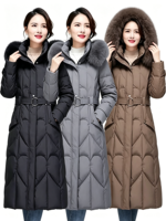 Nouvelle doudoune d'hiver pour femme avec col en cuir, doudoune en duvet de canard de haute qualité, élégante et chaude, longueur mi-cuisse