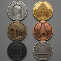 Pièce de monnaie commémorative personnalisée en alliage de zinc avec relief 3D, motif briques, style patrimoine, avec boîte de luxe, sans minimum de commande, vente en gros
