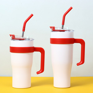 Vaso térmico <span class=keywords><strong>de</strong></span> acero inoxidable <span class=keywords><strong>de</strong></span> 40 oz con asa, tapa y pajita, para café helado, para coche, botella con aislamiento al vacío y diseño degradado - Product Image 3