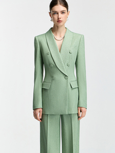 Pantaloni larghi da <span class=keywords><strong>donna</strong></span> in stile britannico doppiopetto con stampa di frutta <span class=keywords><strong>verde</strong></span> snellente stile Casual per affari completo completo completo 2 pezzi - Product Image 2